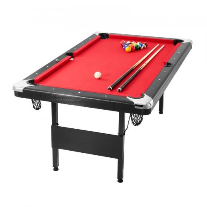 Red-Black Portable Foldable Space-Saving Billiards Pool Table Suitable for Both Kids and Adults - 6.3-Feet