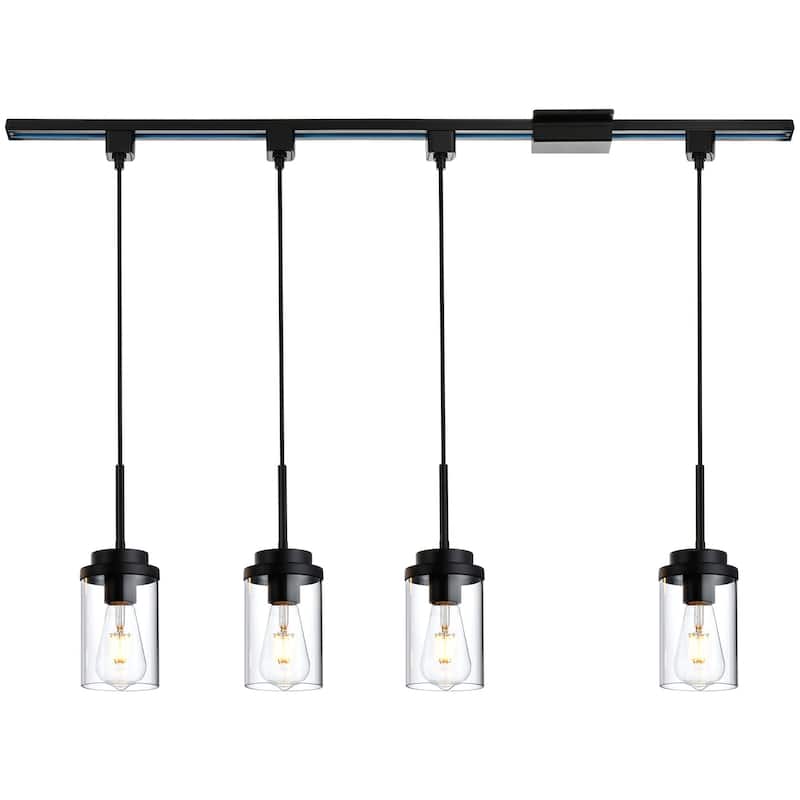 H-Type Track Pendant Lighting 4 Lights Track Ceiling Light Fixtures Hanging, Include 394 Inches H Type Track Lighting Rail - Black
