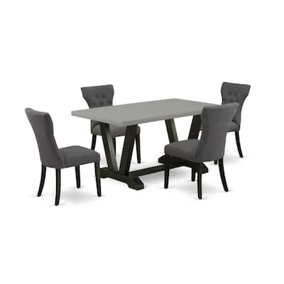 HomeStock 5-Piece Rectangle Natural Oak Finish Solid Wood Top Dining Table with 4 Upholstered Chairs with Lattice Back