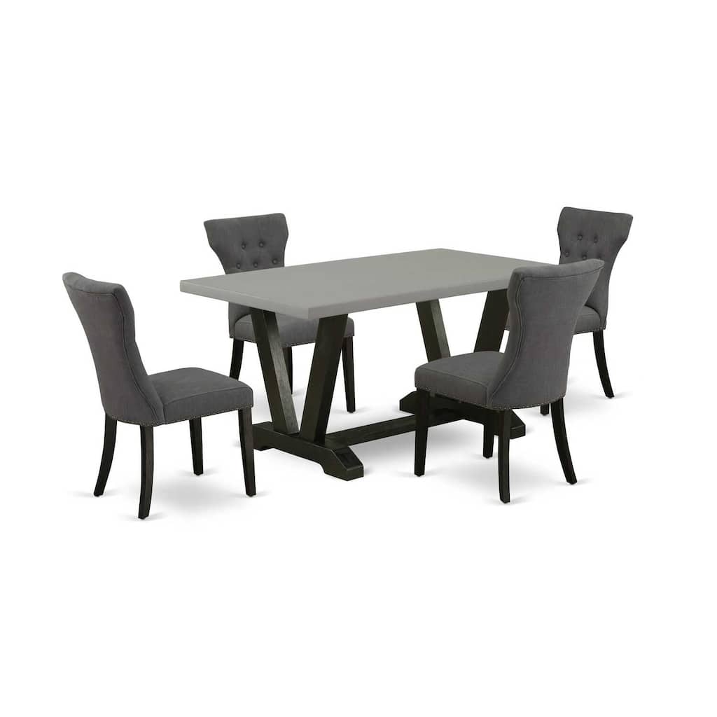 HomeStock 5-Piece Rectangle Natural Oak Finish Solid Wood Top Dining Table with 4 Upholstered Chairs with Lattice Back
