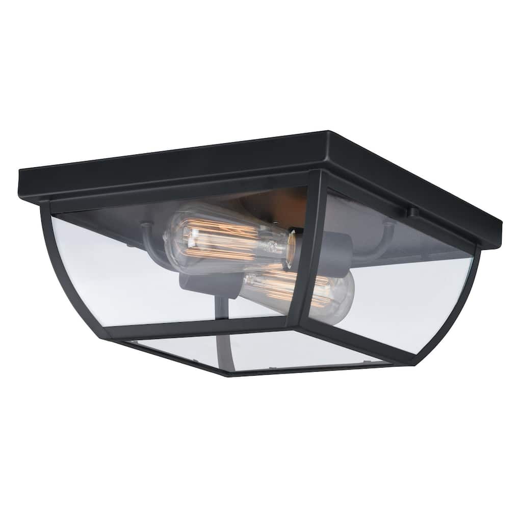 Bronze Outdoor Flush Mount Ceiling Light - Geometric Style - Clear Glass Shade - Entryway Lighting 12.5" - 5.75