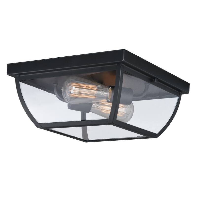 Bronze Outdoor Flush Mount Ceiling Light - Geometric Style - Clear Glass Shade - Entryway Lighting 12.5" - 5.75