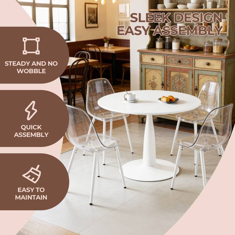 Round Tulip Dining Table for 2-4 Persons, 42. Inch Kitchen Table with Sturdy Golden Metal Pedestal Base, Modern Bistro Table