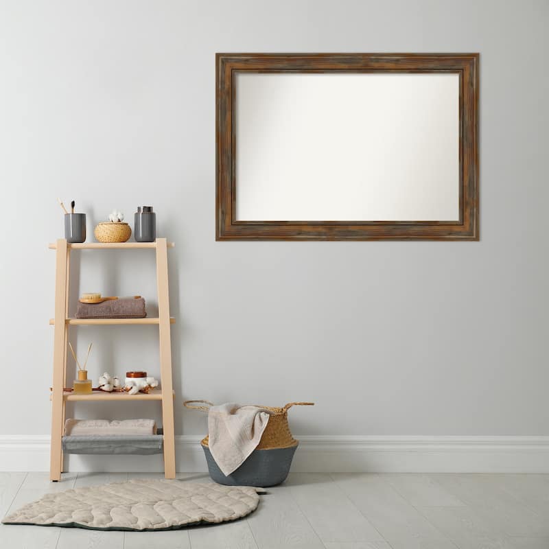 Non-Beveled Wood Bathroom Wall Mirror - Alexandria Rustic Brown Frame
