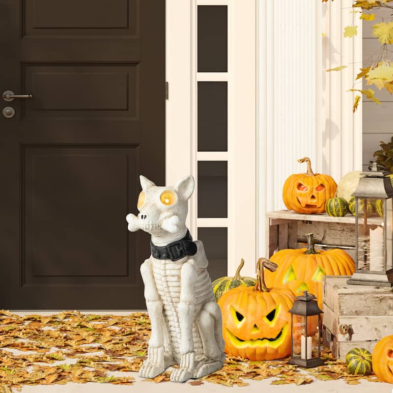 Glitzhome 20"H Halloween Lighted MGO Skeleton Dog Porch Decor with Timer