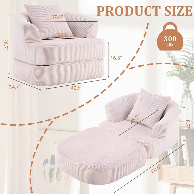 Oversized Upholstered Convertible Accent Barrel Chair