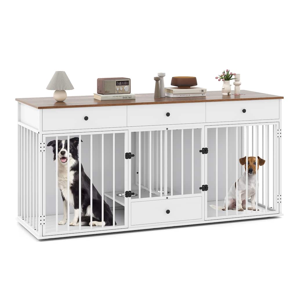 Gymax Dog Crate Furniture Indoor Modern Dog Kennel w/ Divider& 3