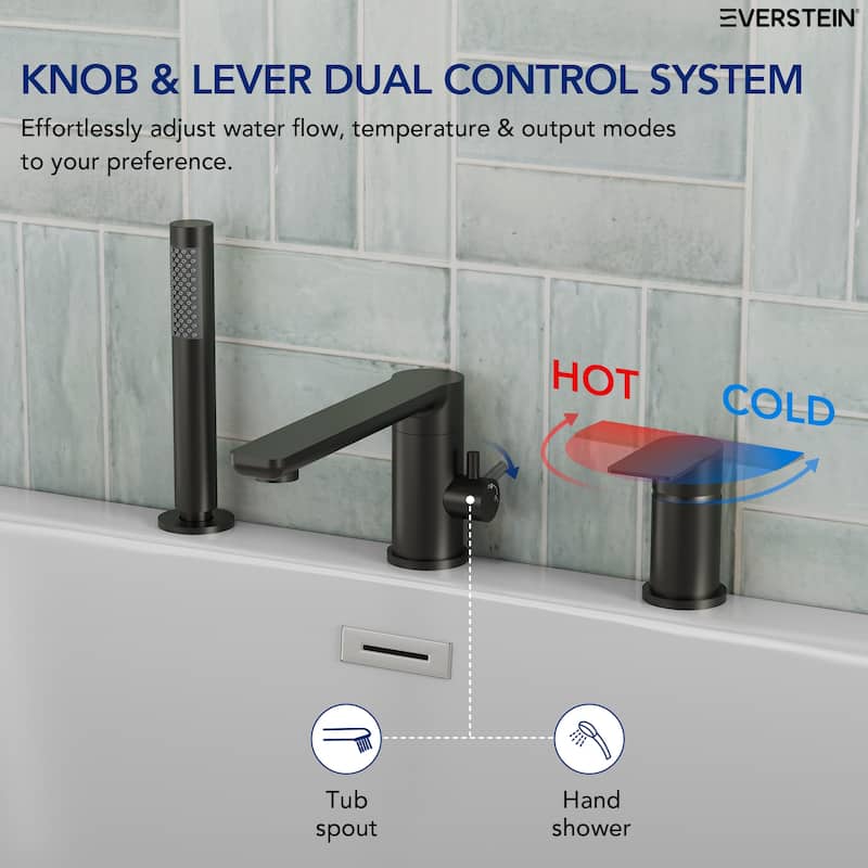 Modern Tub Filler with Hand Sprayer Deck Mount Tub Faucet with Hand Shower 3 Holes Bathtub Faucet Brass