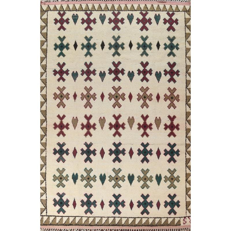 Geometric Moroccan Oriental Area Rug Wool Handmade Dining Room Carpet - 9'0" x 12'4"