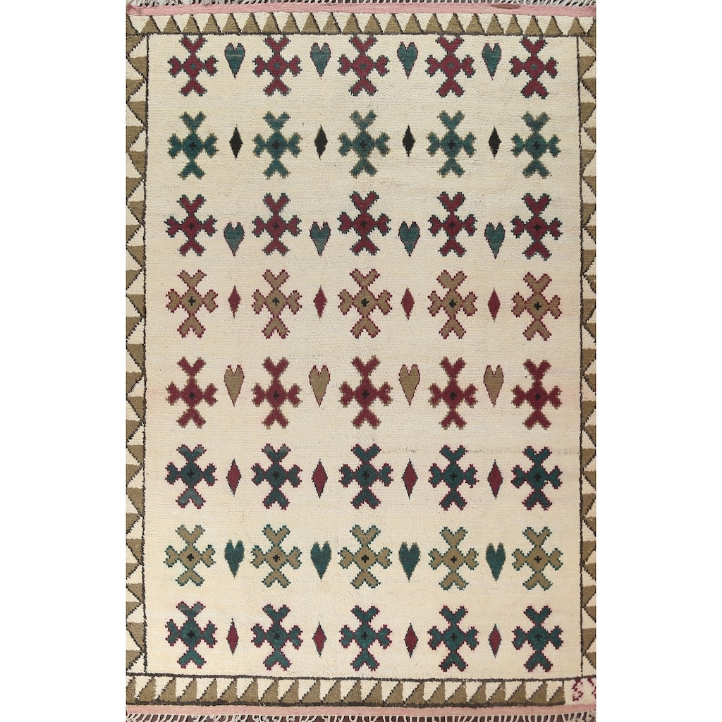 Geometric Moroccan Oriental Area Rug Wool Handmade Dining Room Carpet - 9'0" x 12'4"