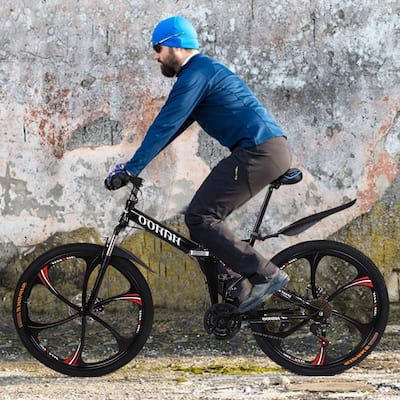 26 inch Folding Mountain Bikes with 21 Speed, Non-Slip Adults Mountain Bike for Men and Women, High-Carbon Steel Mountain Bic