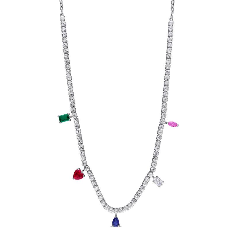 Miadora 12 3/8ct TGW Created Multi-Gemstone Charm Necklace in Sterling Silver