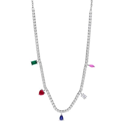 Miadora 12 3/8ct TGW Created Multi-Gemstone Charm Necklace in Sterling Silver