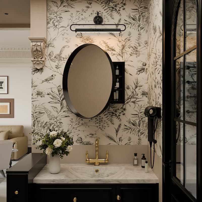 23.6 Inch Surface Mount Round Medicine Cabinet with Mirror and Adjustable Shelves Black Wall Mirror with Storage for Bathroom