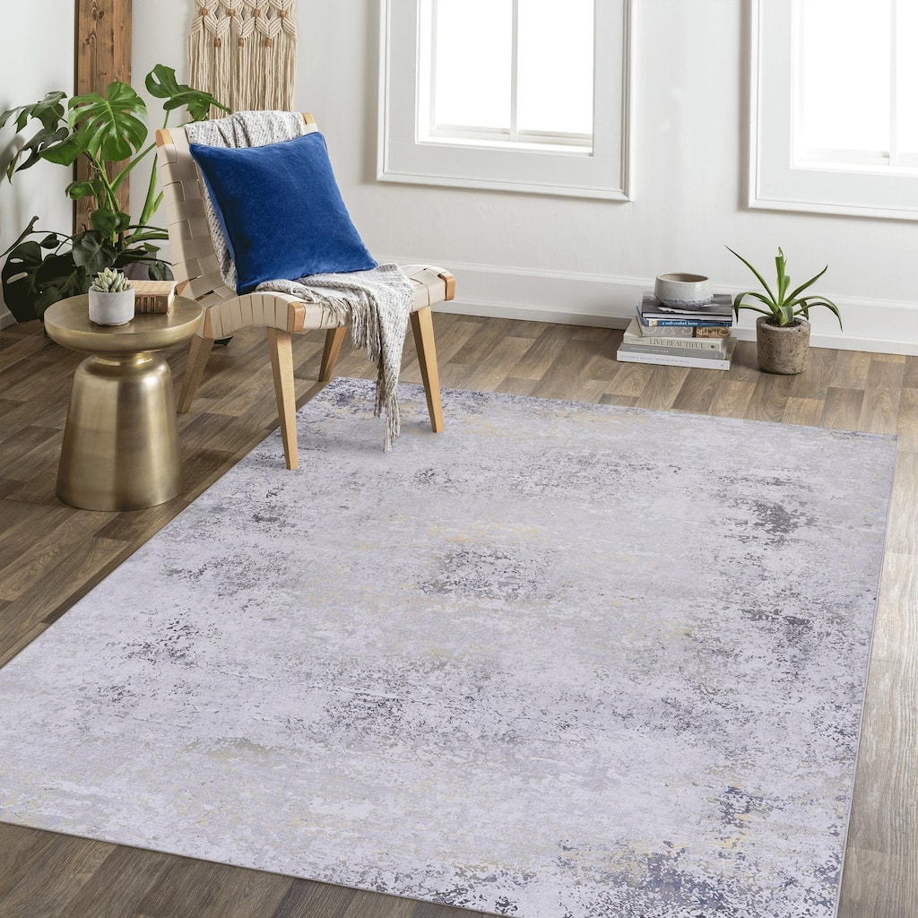 Roomfitters 8x10 Machine Washable Boho Vintage Area Rug, Non-Slip Pet Friendly Indoor Living Room Decor Carpet - Gray - 8' x 9'