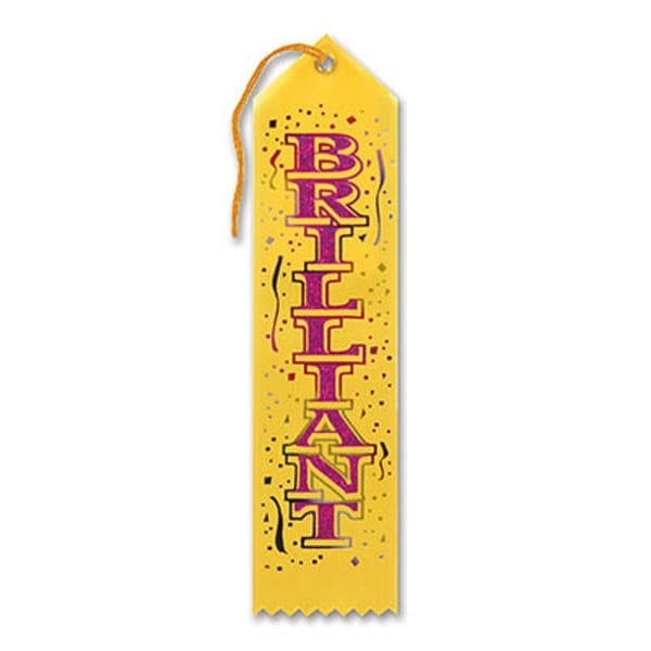 Pack of 6 Yellow "Brilliant Award" School Award Ribbon Bookmarks 8" - N/A