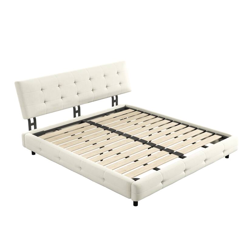 Chenille Upholstered Platform Bed with Tufted Headboard & Footboard, Modern Bed Frame with Metal & Wood Slats for Bedroom