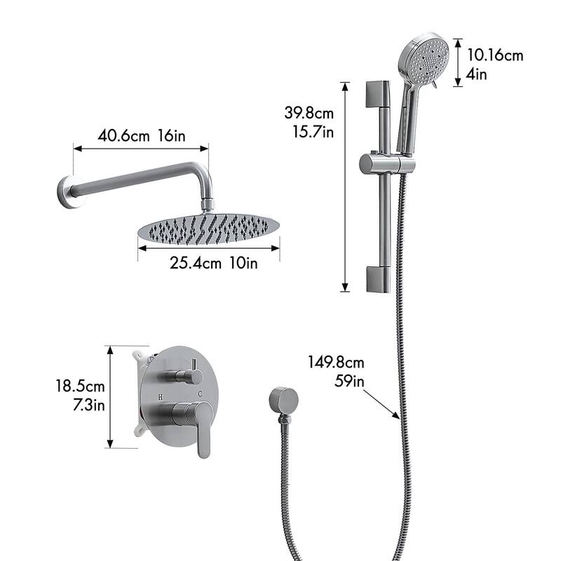 Topcraft 10-Inch Rainfall Complete Shower System with Handheld Showerhead