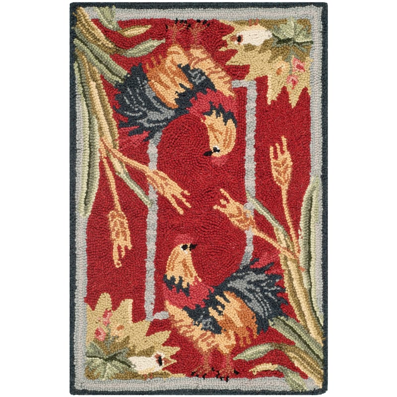 SAFAVIEH Handmade Chelsea Yauheniya French Country Rooster Wool Rug - 1'8" x 2'6" - Burgundy