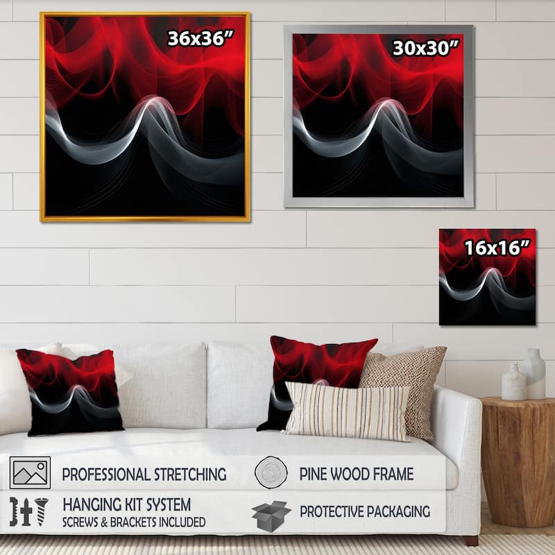 Designart "Red Black Contemplative Abstraction Xi" Modern Waves Wall Art For Living Room