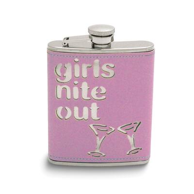 Curata Girls Nite Out Pink Leather Stainless Steel 6 Ounce Flask
