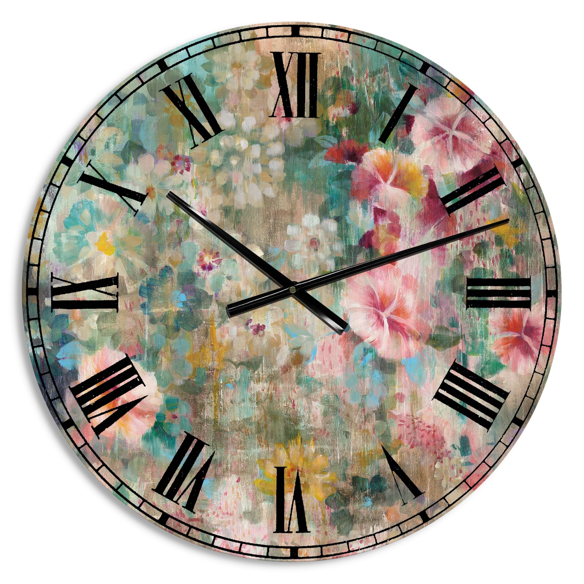Designart 'Flower Shower III' Farmhouse Large Wall CLock