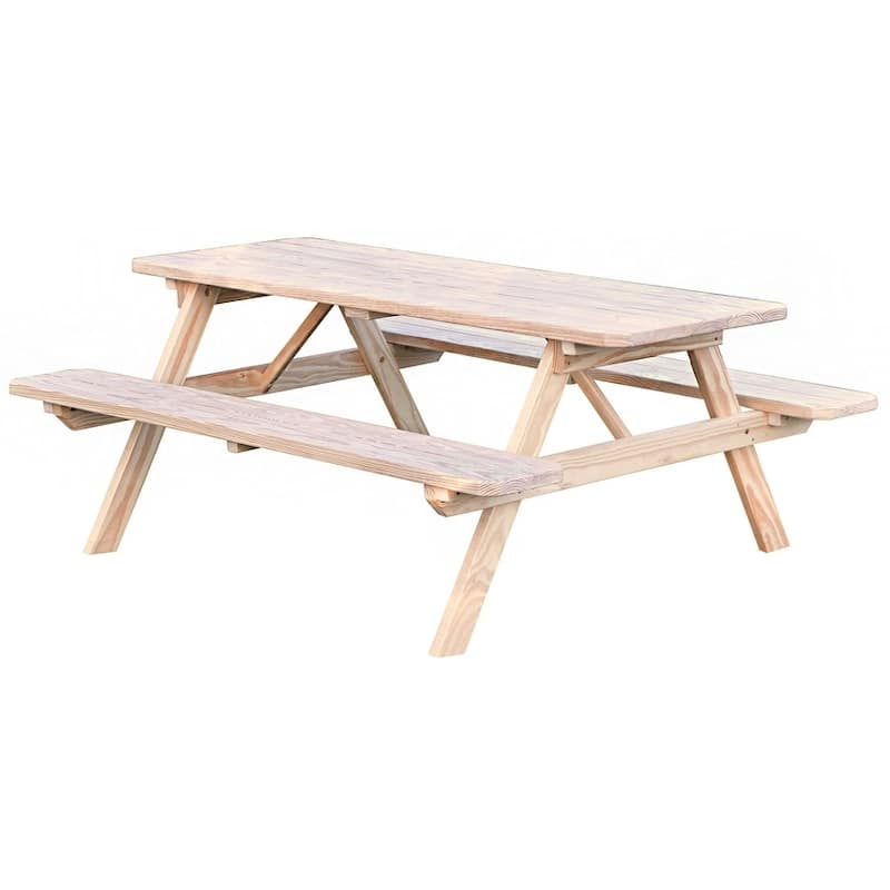 Pine 8' Picnic Table with Attached Benches - Unfinished