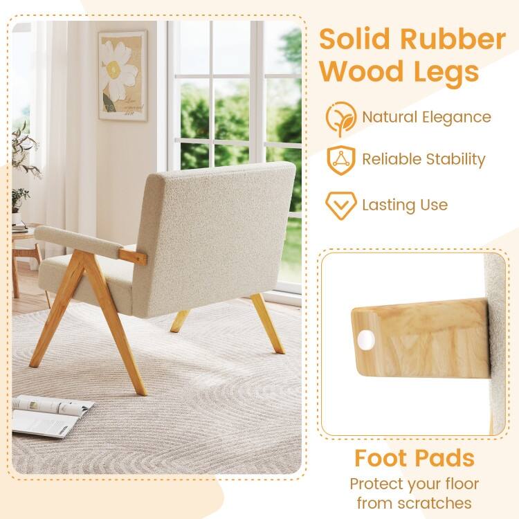 Sherpa Fabric Rubber Wood Loveseat Sofa with Cushions and Ergonomic Design - 47" x 29" x 36"