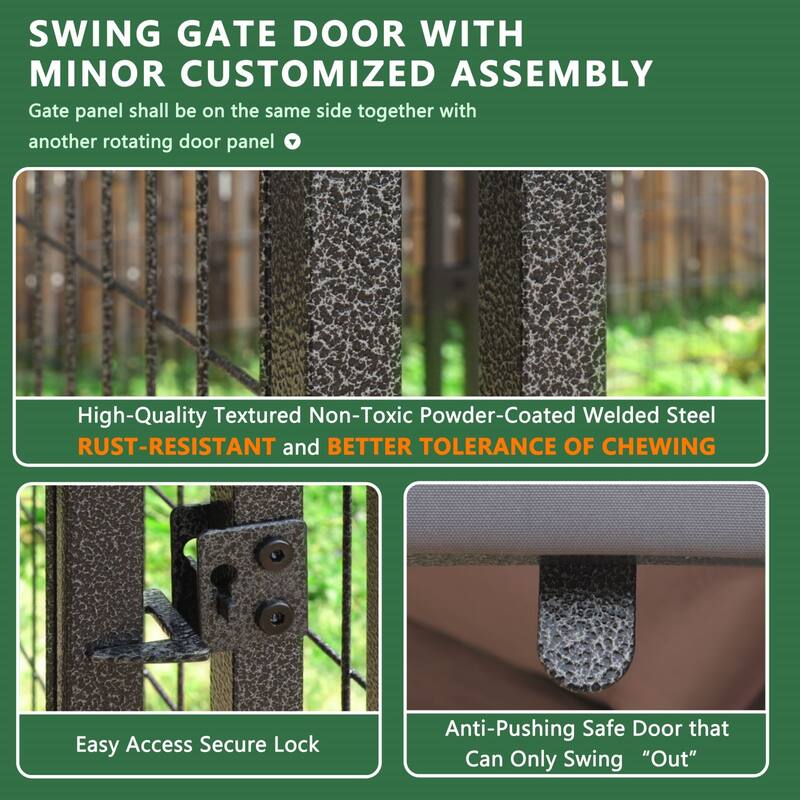 VEIKOUS Outdoor Dog Cage Kennel Fence with Rotating Feeding Door, Cover, and Stainless Bowls