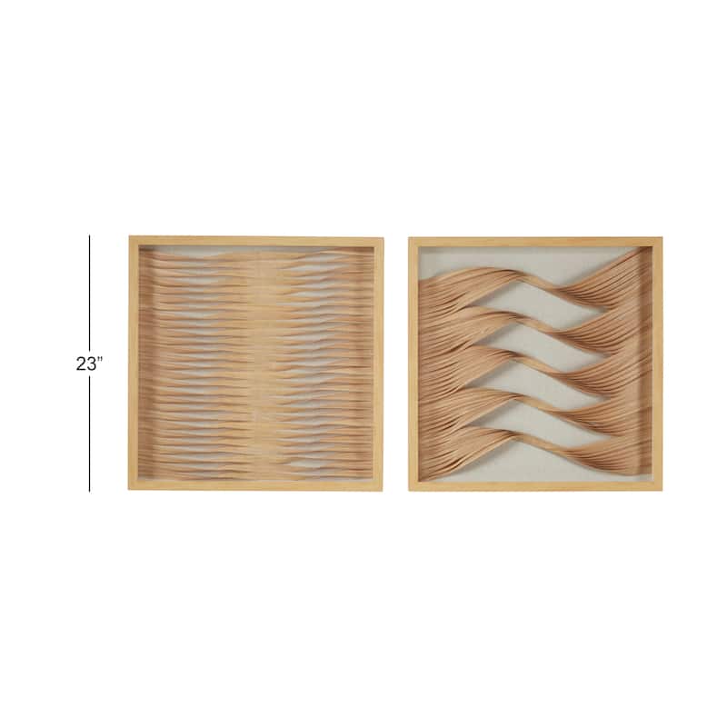 Wooden Geometric Handmade Shadow Box with Rattan Weaving - Set of 2 Brown - Roche River Decor