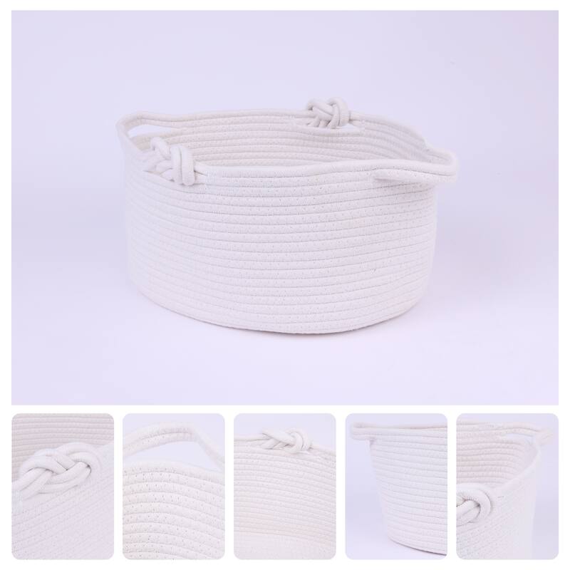1 Pack Woven Storage Basket Bin with Handle for Blankets, Clothes, Shoes, Organizer Bin for Living Room Home Decor Shelf Closet