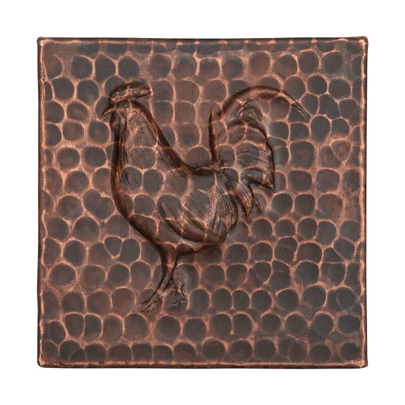 4" x 4" Hammered Copper Rooster Tile - Quantity 4 (T4DBR_PKG4)