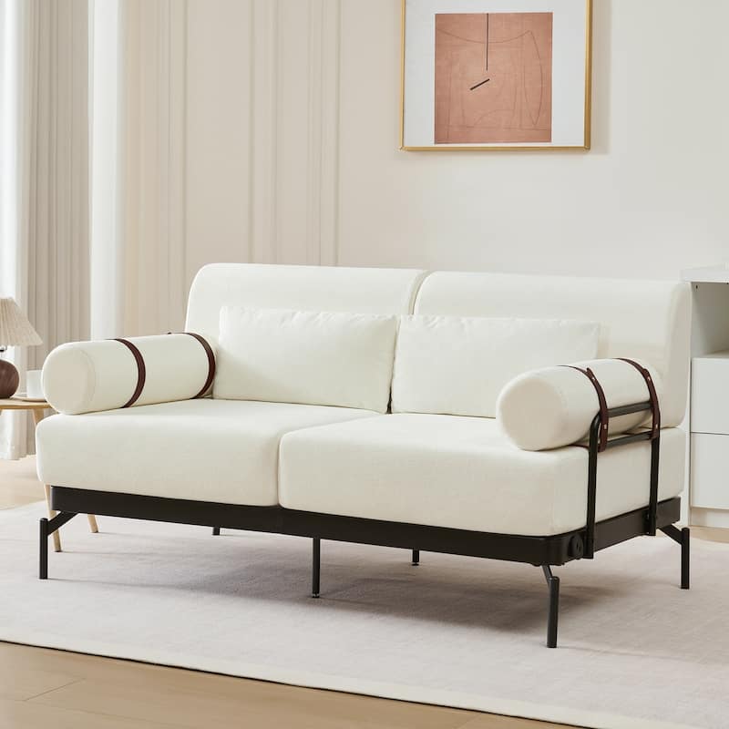 Modern Loveseat Sofa 59" Sofa Couch 2-Seater Sofa with Flexible USB Ports , Unique Cylindrical Armrests for Living Room