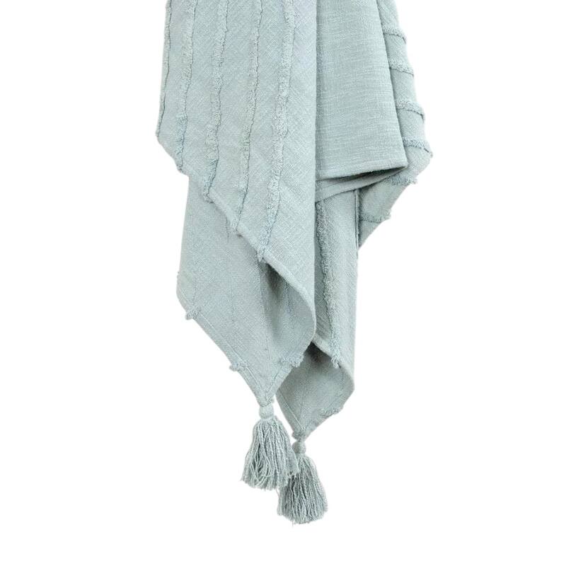 HomeRoots 50" X 60" Aqua Cotton Woven Geometric Throw Blanket with Tassels