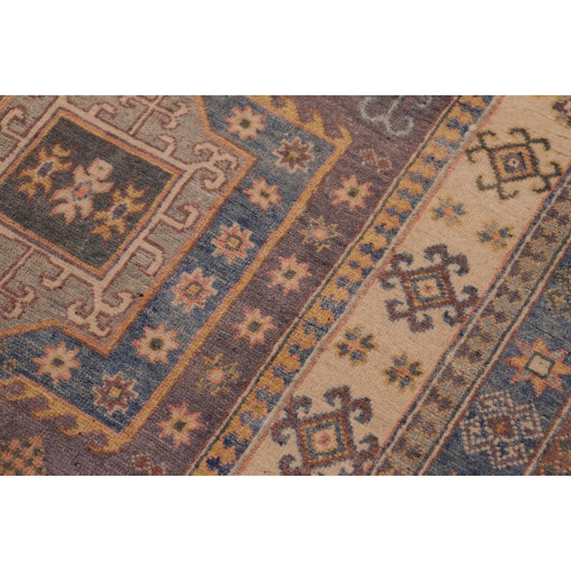 Southwestern Kazak Samara Silver/Light Blue Wool Rug - 3'10'' x 5'10''