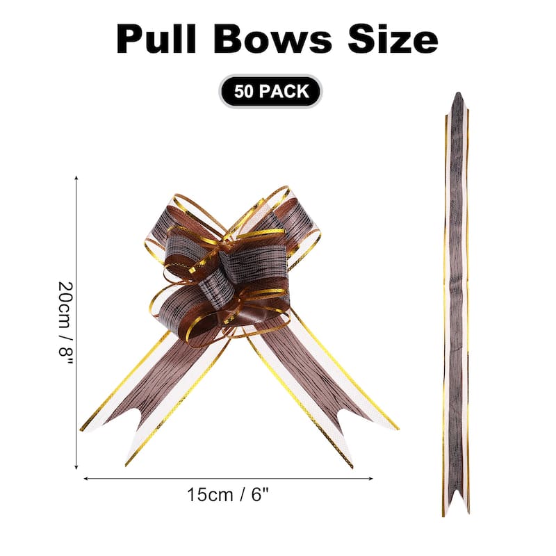 50pcs Pull Bows 5.9 Inch Wide Ribbon Gift Bows for Gift Wrapping - Brown