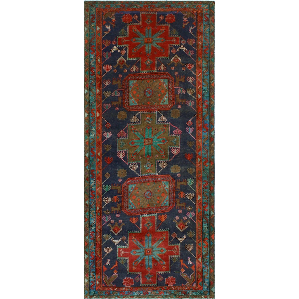 Fine Vintage Distressed Hollie Navy/Orange Runner - 4'6" x 10'8"