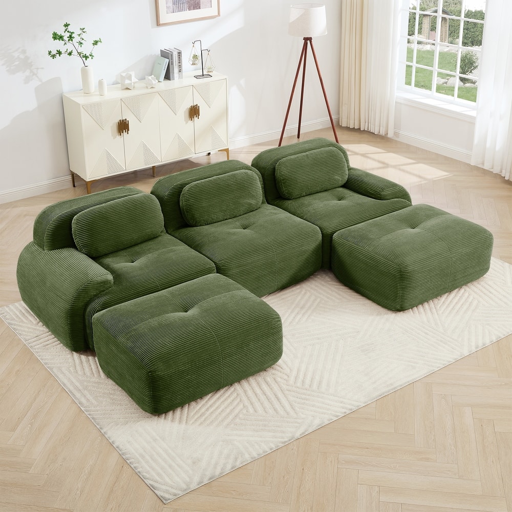 Corduroy Modular Boneless Sectional Sofa with Ottoman, Free combination, Pet-Friendly, No Assembly Required