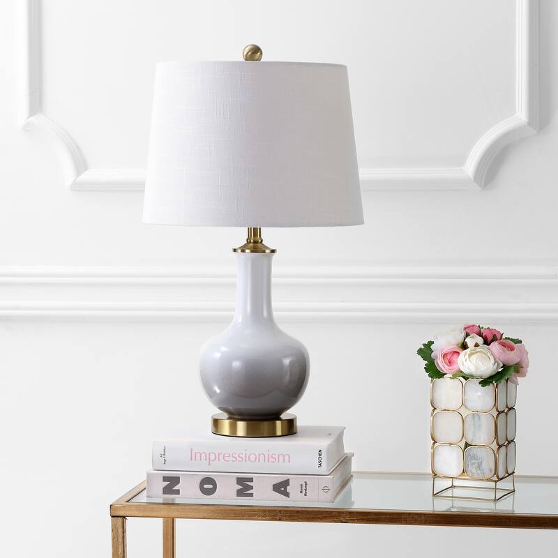 Bates 25" Ceramic/Brass LED Table Lamp, White/Navy by JONATHAN Y