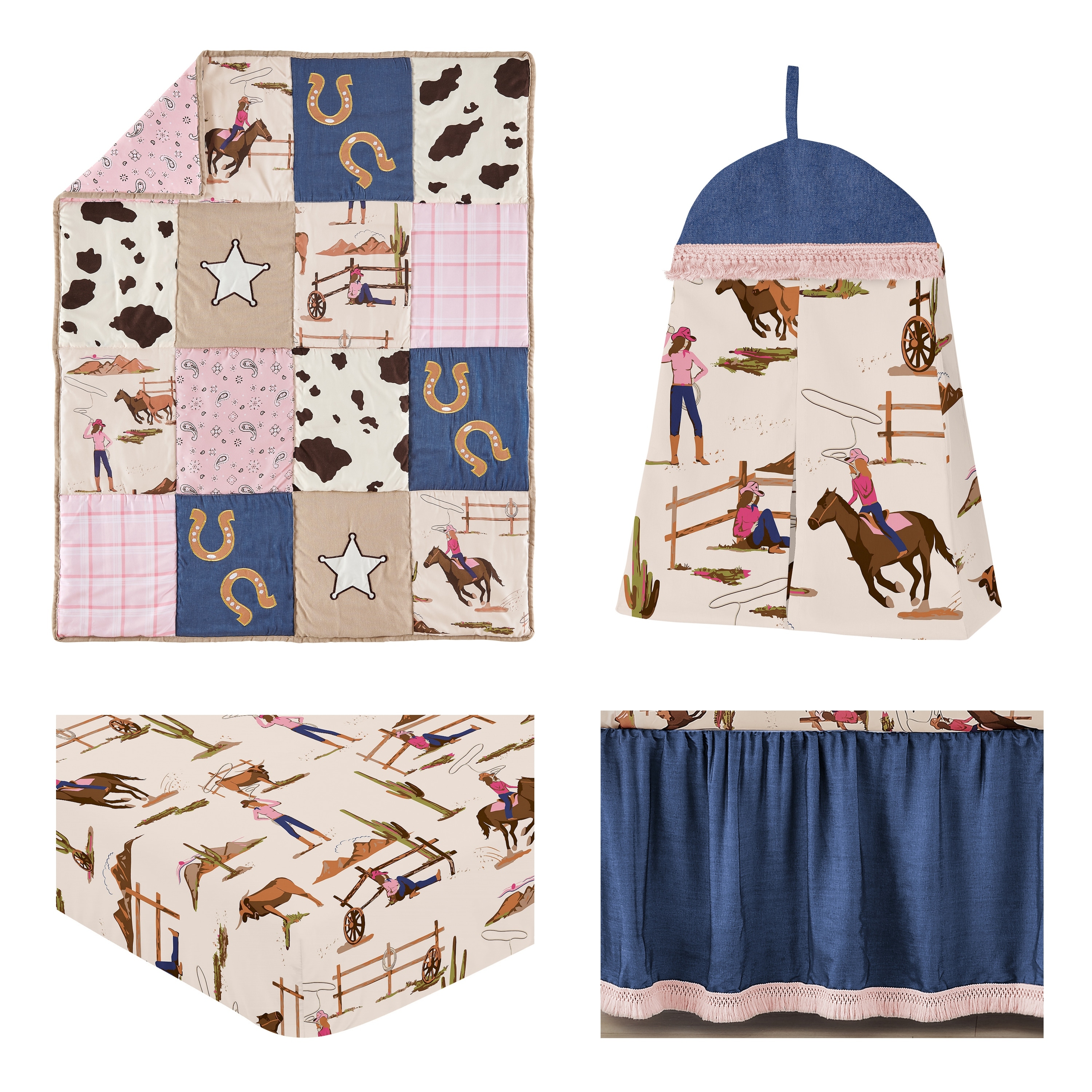 Sweet Jojo Designs Western Cowgirl Pink Brown Beige Blue 4 Piece Crib Bedding Set