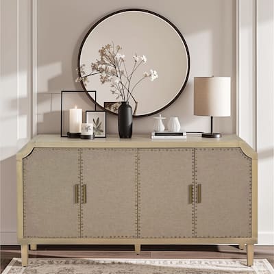 Retro Industrial Style 4-Door Cabinet with Rivet Decor