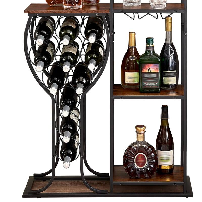 5-Tier Wine Storage, Wine Rack with Hanging Wine Glass Holder & Storage Shelves, 11 Bottle Wine - 53.94"H