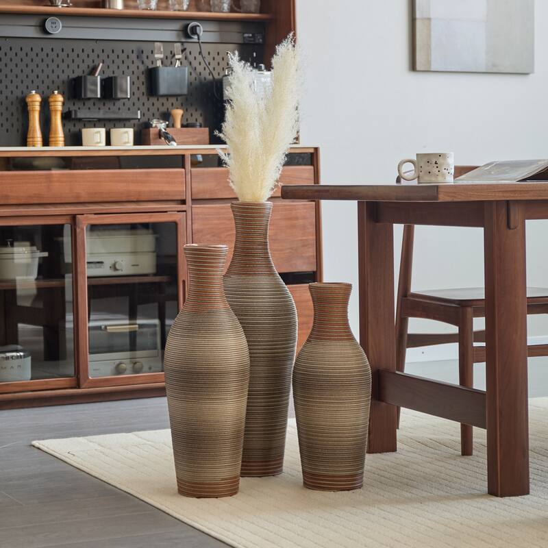 Desktop Vase, Brown Decorative Floor Vase, Classic and Neat Floor Vase, Home Decoration Flower Stand Set of 3 pieces