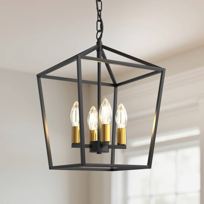 4-Light Farmhouse Birdcage Chandelier in Black Gold Finish