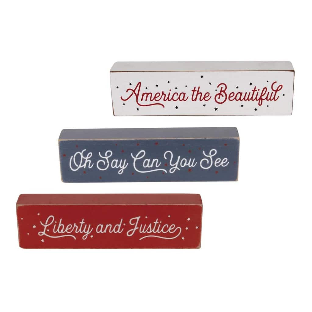 Transpac MDF Patriotic July 4th Sentiment Block Decor Set of 3 Home Decorations Tabletop