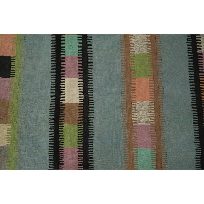 Hand Woven Oriental 100% Wool Carpet Southwestern Modern Navy Blue & Blues Kilim Area Rug - 9' 10'' X 9' 6''
