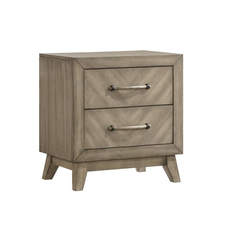 Antique Gray 2-Drawer Nightstand with Metal Accents