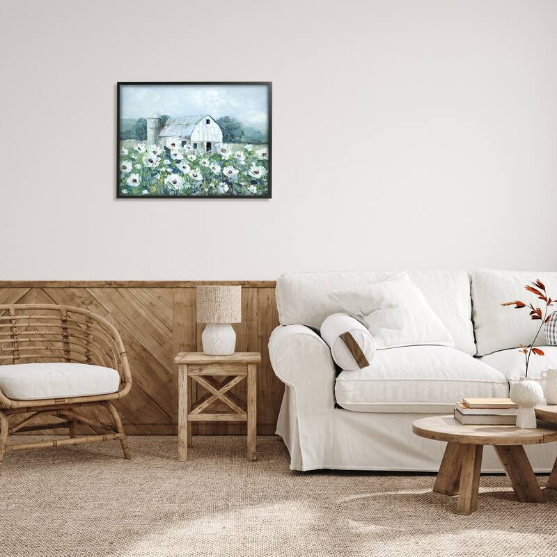 Stupell Rural Anemone Flower Meadow White Farmland Barn Framed Wall Art, Design by Sally Swatland