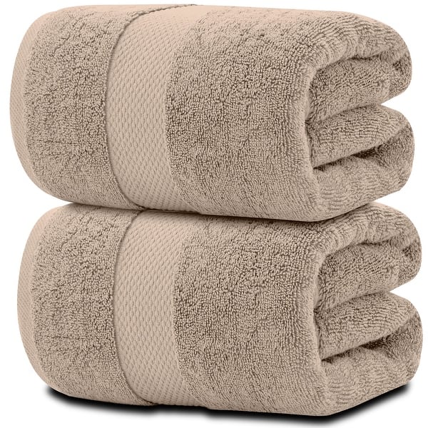 White Classic Luxury Cotton Oversized Bath Sheet 35x70 - Set of 2 - Taupe