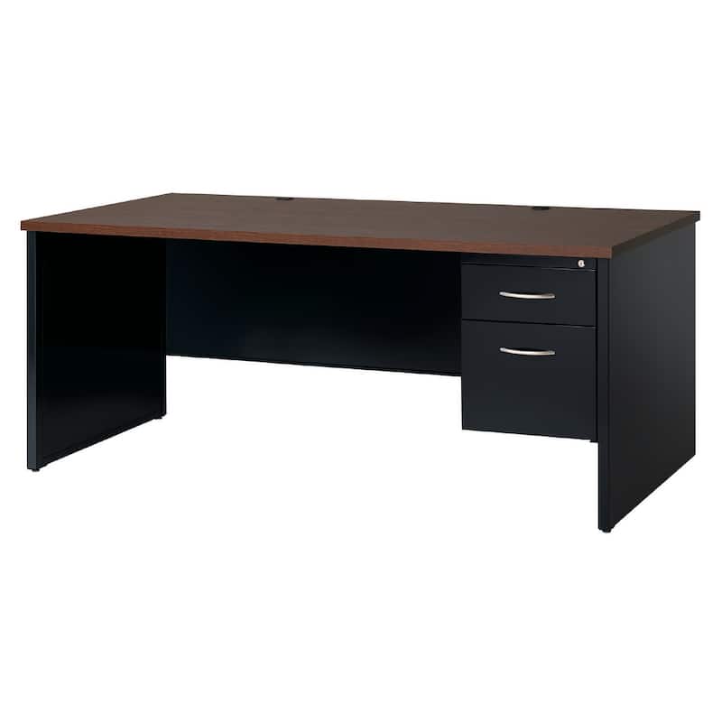 Hirsh Executive Office Modular Right-Hand Single Pedestal File Office Desk, with Arch Pull, 36" D x 72" W, Black / Walnut